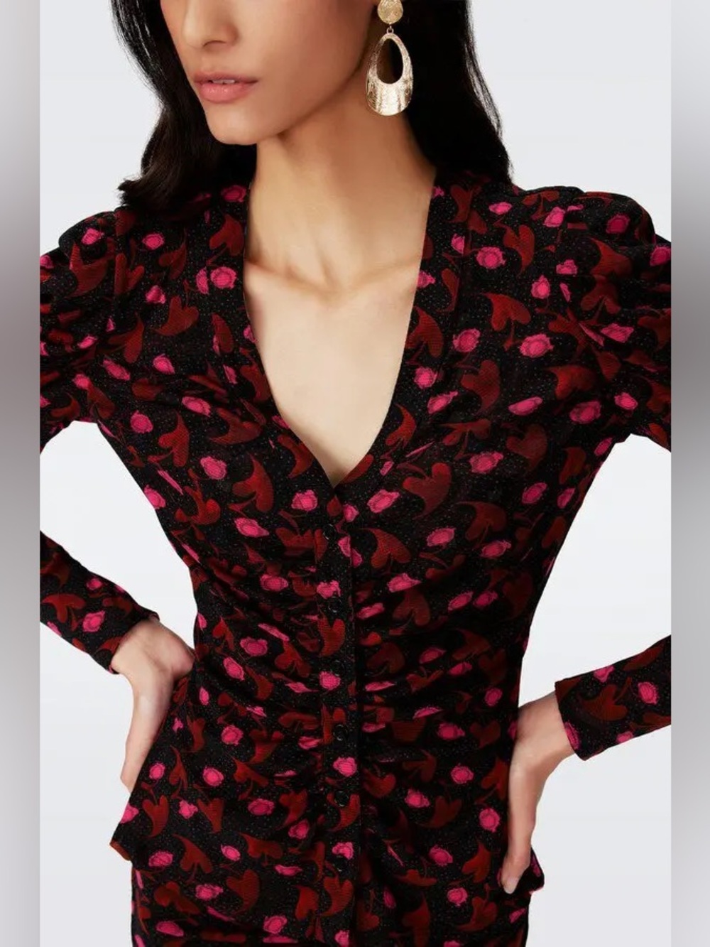 DVF Gladys Reversible Mesh Top w/ Heart Leaves + Diamond Cubes Like New